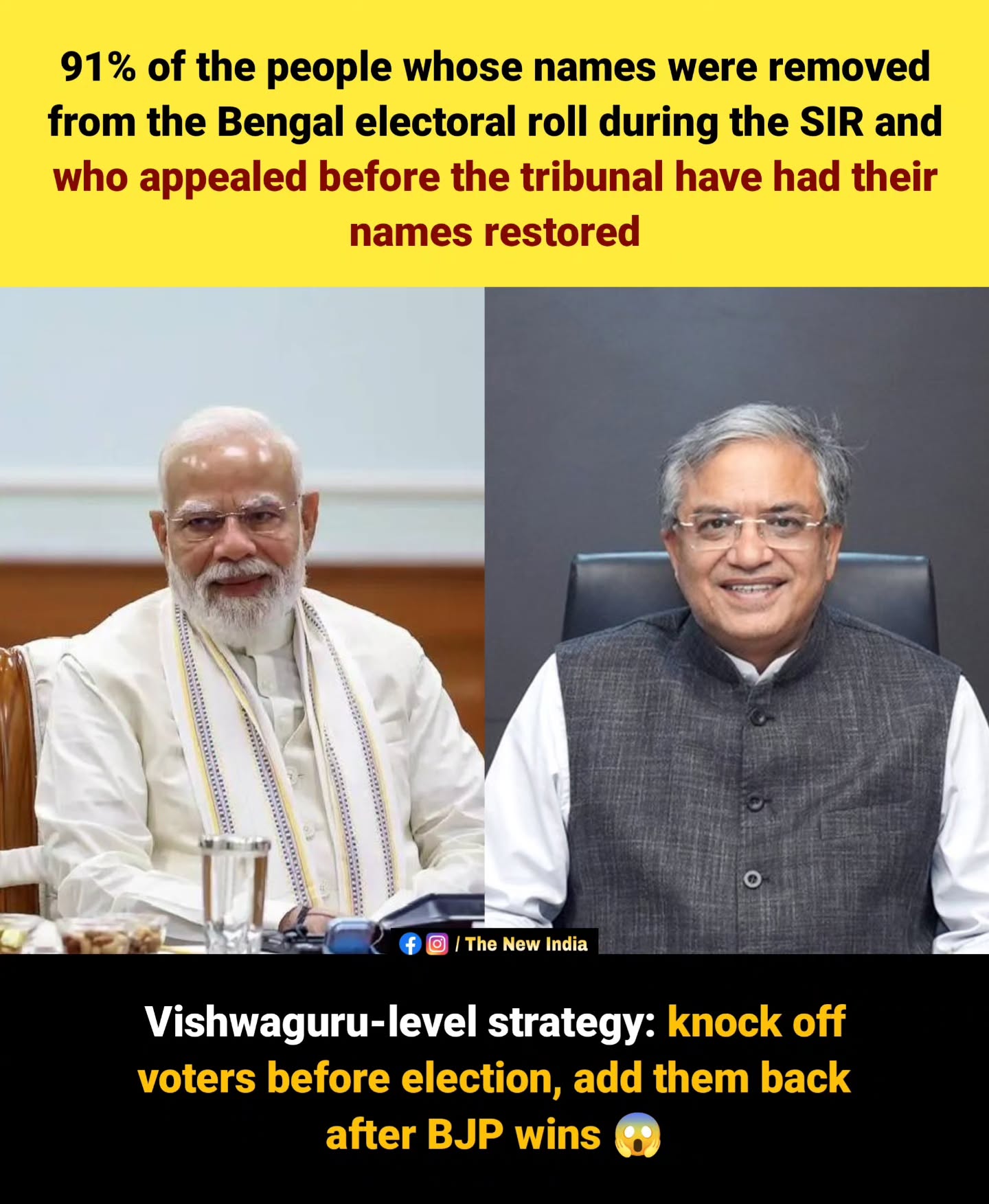 The New India’s Bengal SIR graphic uses a real 91% restoration figure, but its BJP strategy claim is unproven